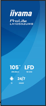 265,7cm 104.6" (5120x2160) Iiyama Lh10552uws-B1ag 21:9 5k Uw Ips 8ms 60hz Hdmi Displayport Usb-C Rj45 Rs-232c Vesa Speaker Wifi Black