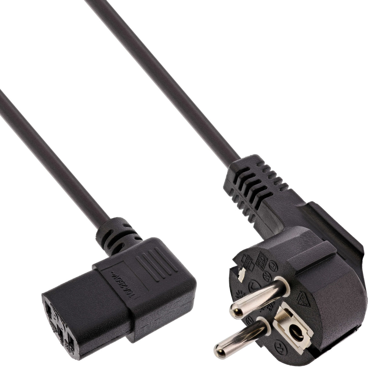 Cable De Alimentación Inline, Schutzkontakt En Ángulo A C13 En Ángulo Izquierdo, Negro, 3 M