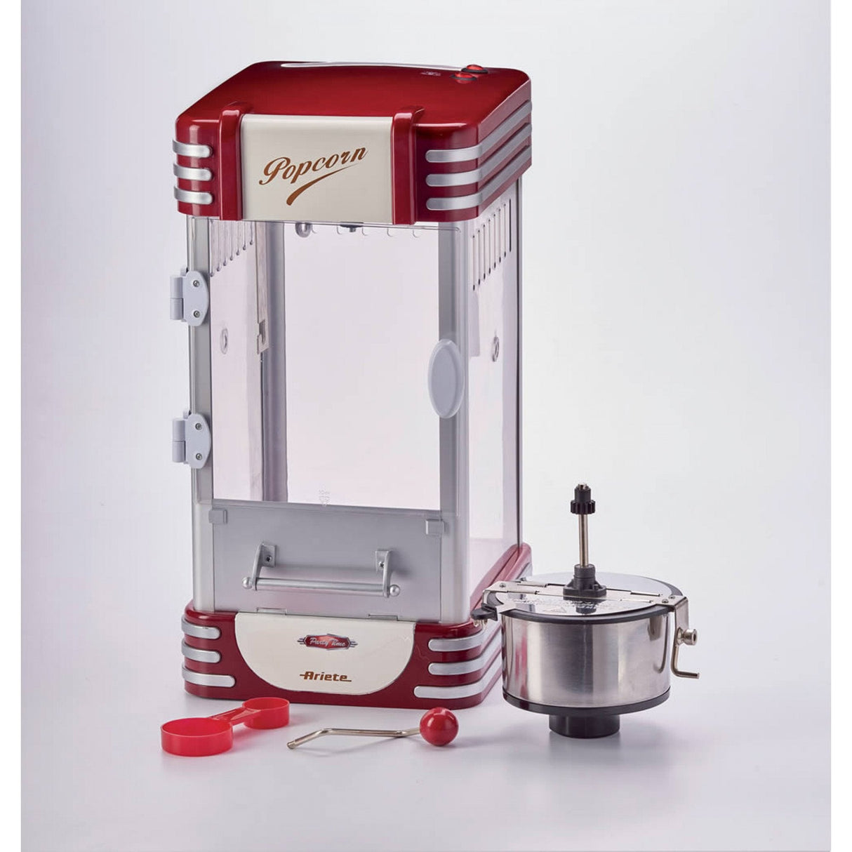 Maquina De Palomitas De Maiz Ariete Popcorn Popper Xl 310w 2.4l Capacidad Cesta 700g Incluye Taza Medidora Y Manivela Rojo 2953