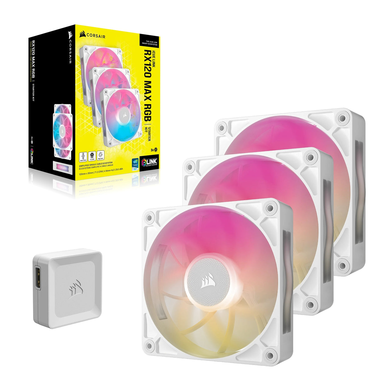 Ventilador Caja Corsair Rx Rgb Max Series, Icue Link Rx120 Rgb Max White, 120mm Rgb Fan, Triple Fan Kit Co-9051038-Ww