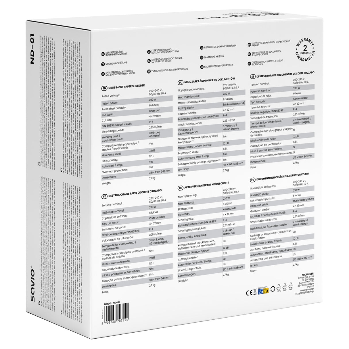 Savio Nd-01 Triturador De Papel Corte Cruzado 72 Db Negro