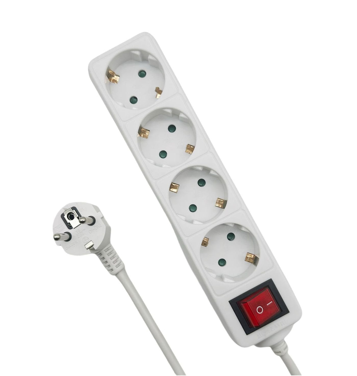 4-Way Schuko Power Strip  On/Off Switch 5m, White