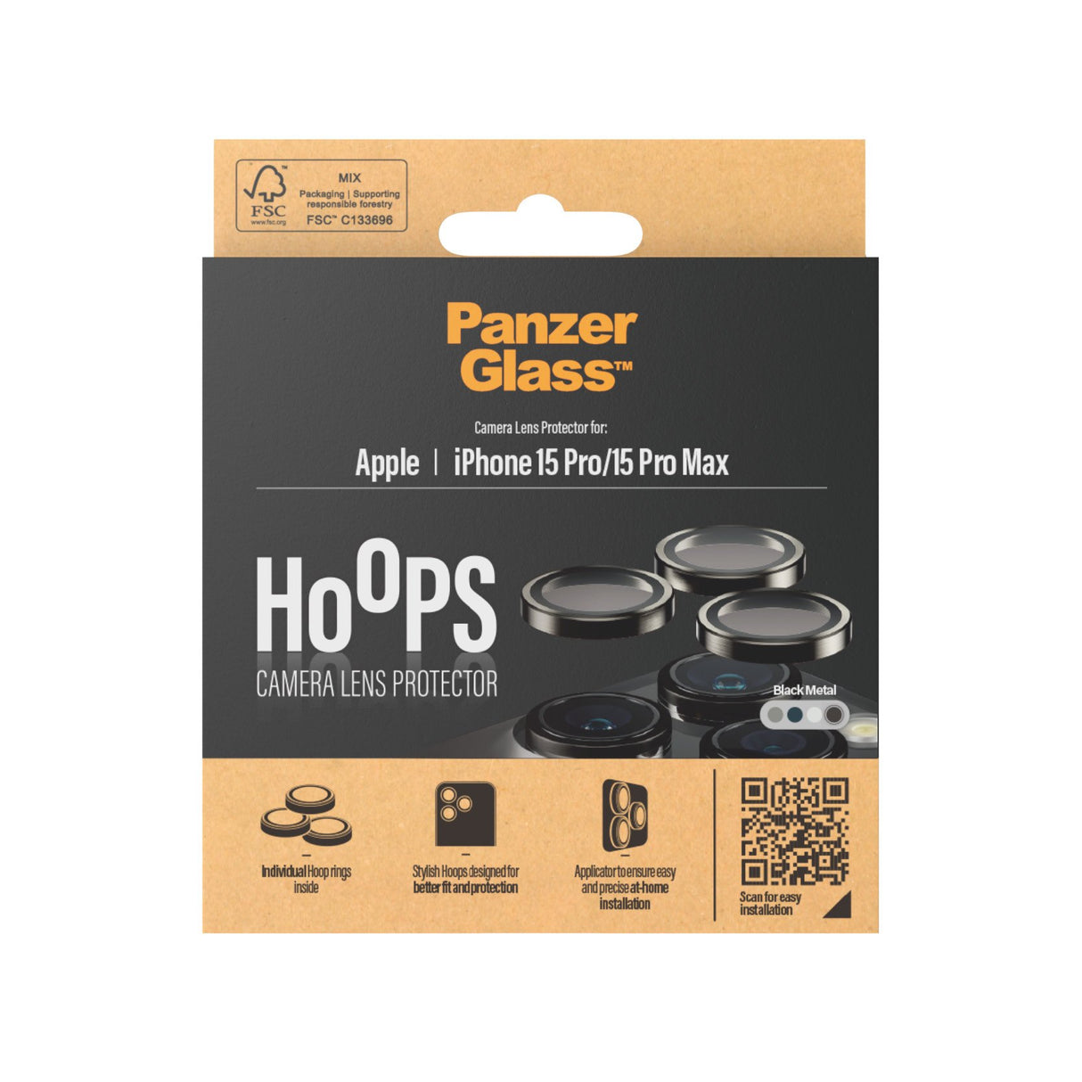 EAN 5711724011399 - PanzerGlass ® Hoops® Metal Camera Lens Protector Black iPhone 15 Pro | 15 Pro Max Protector de pantalla A imagen 3