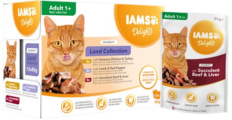 Iams Delights Land Collection In Gravy Box  Comida Húmeda Para Gato  12x85g