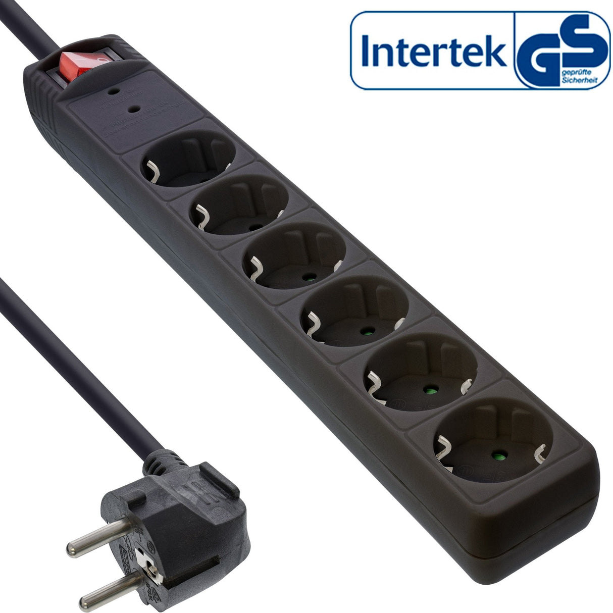Inline Regleta 6 Tomas Con Protección 6x Tipo F Con Interruptor Negro 1.5m