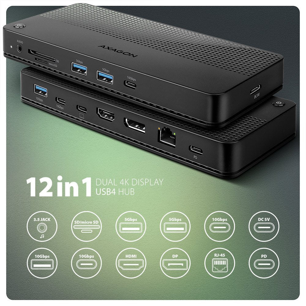 Hmc-U4 Hub Multiportátil Usb 12 En 1 Usb 4.0 40 Gbps Lan Hdmi Dp Pd Audio