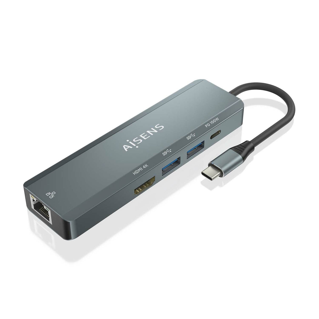 Aisens Usb-C Dock 5 En 1 - Usb-C A 1xhdmi - 1xrj45 - 2xusb - 1xpd - 15cm - Gris