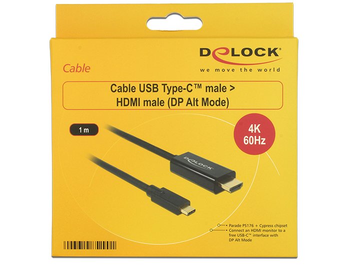 Delock Cable Usb Type-C  -> Hdmi M/M (Dp Alt Mode) 4k 60 Hz 1m Negro
