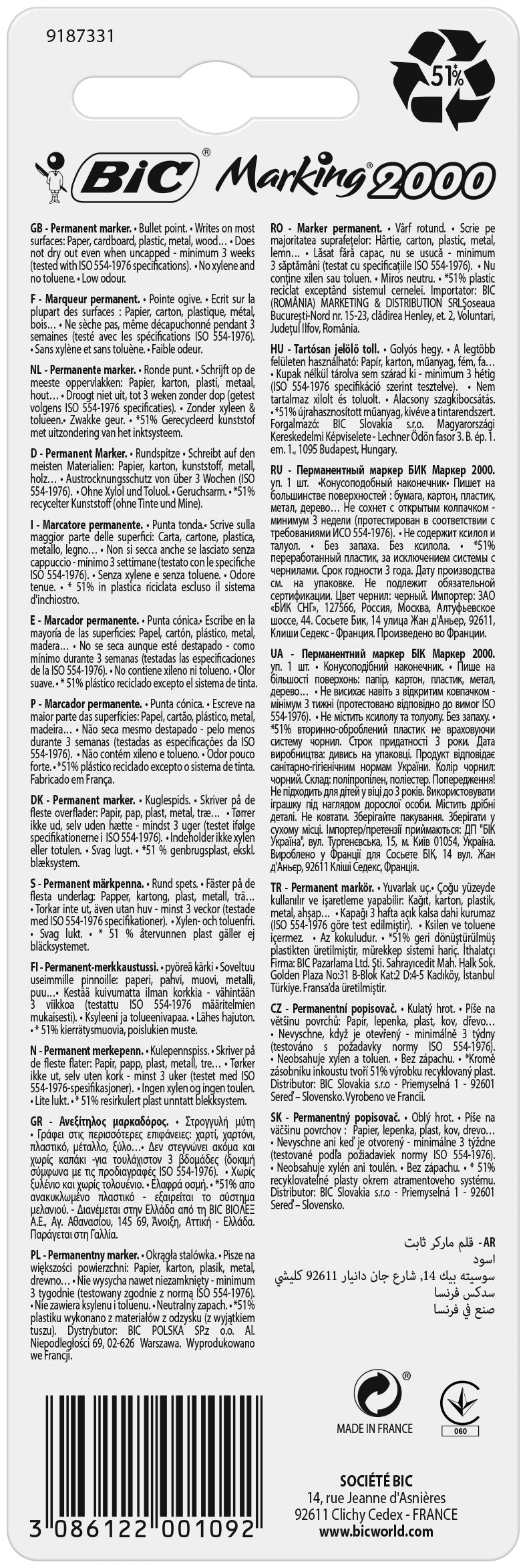 Bic Marking 2000 Ecolutions Rotulador Permanente Negro