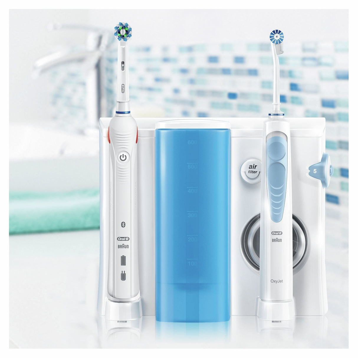 Centro Dental Braun Oc 601 (Oxyjet + Smart 50000) Incluye Mango Cepillo Electro + Oxyjet Irrigador + 4 Cabezales Oxyjet + 6 Cabezales Recambio