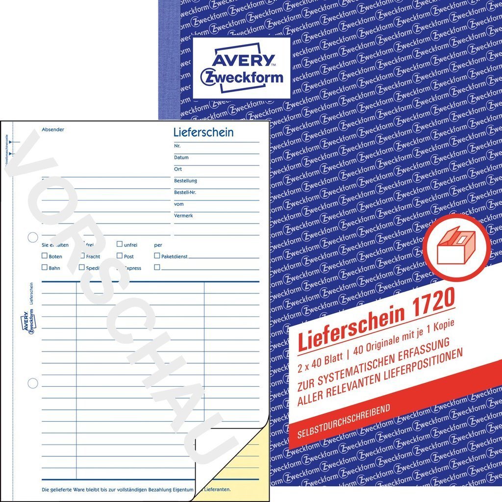 Avery Zweckform Lieferschein - 40 Hoja - A5 (148 X 210 Mm)