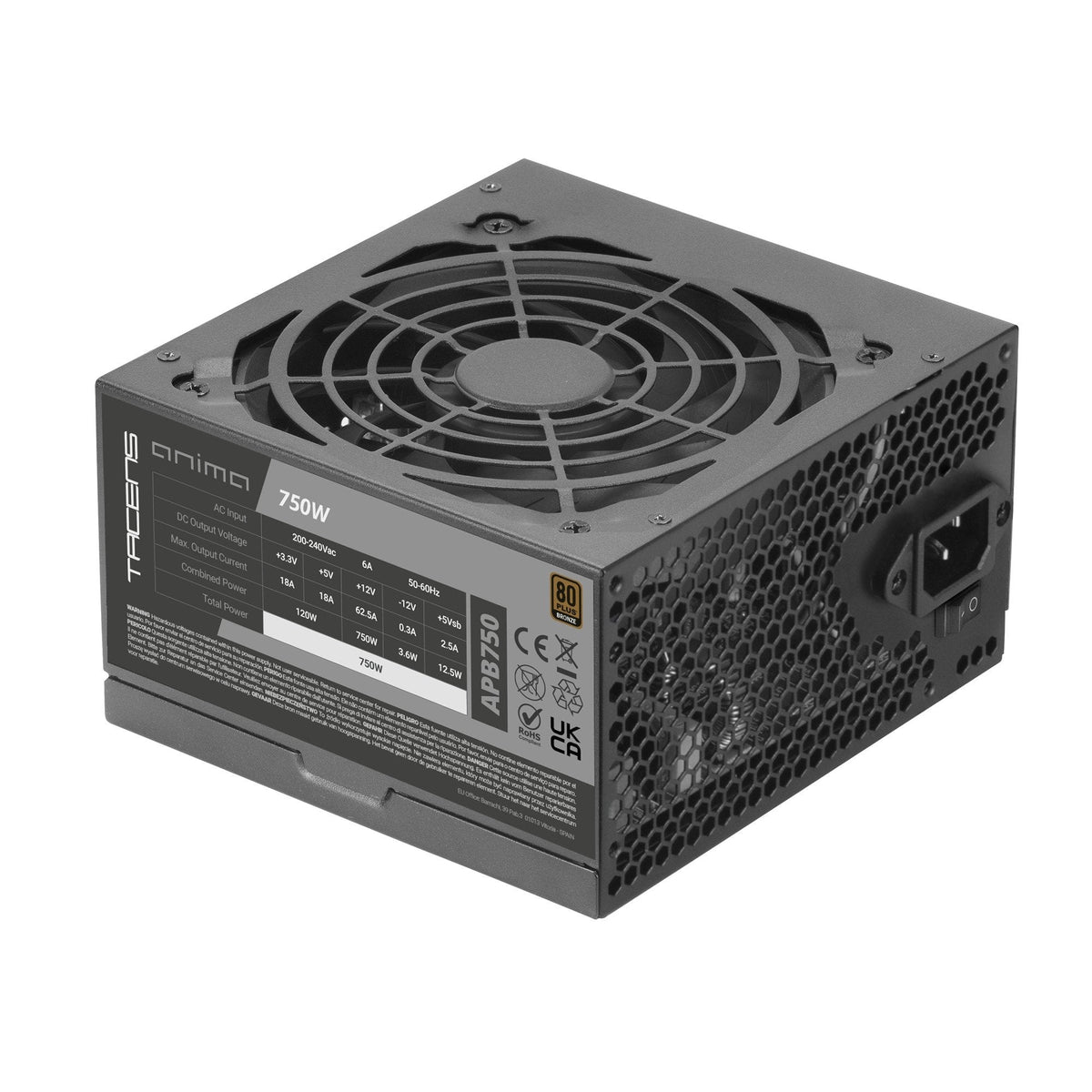 Fuente De Alimentacion Tacens Anima 750w Apb650 Atx 80 Plus Bronze Pfc Activo 14db 12cm Fan