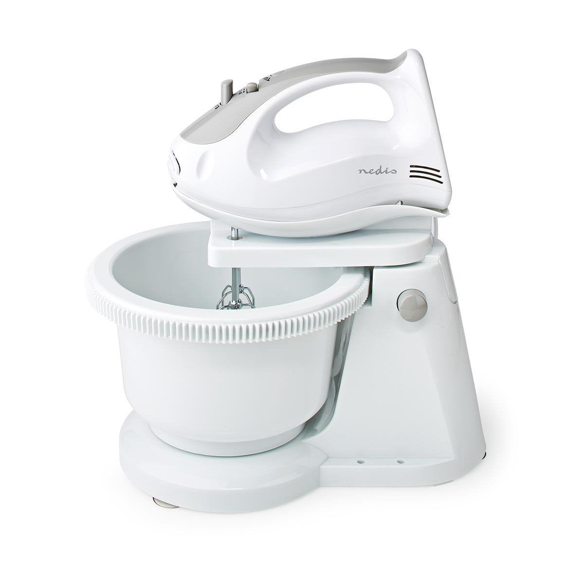 Nedis Batidora Mezcladora Bol Giratorio 2lt  200 W  5 Ajustes Velocidad Funcion Turbo Blanco/Gris