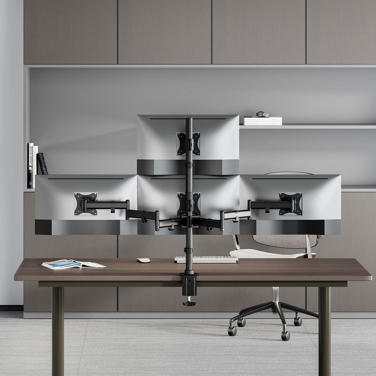 Aisens Soporte De Mesa Eco Giratorio E Inclinable Para 4 Monitores 8kg (4 Pivotes, 2 Brazos) De 13-27, Negro