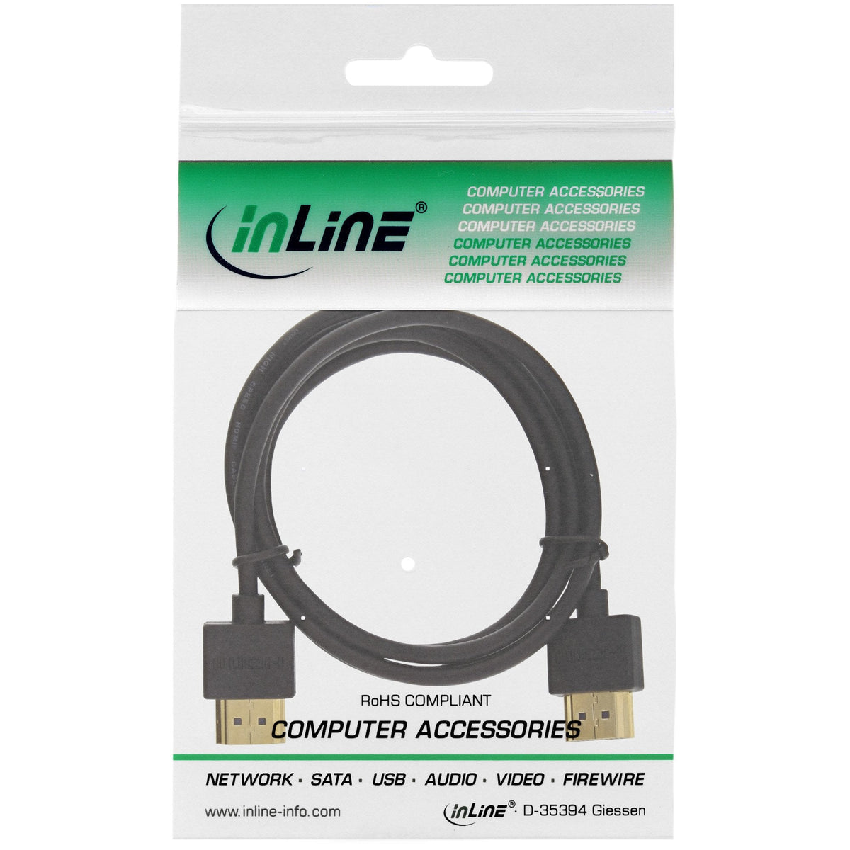 Cable Hdmi De Inline Con Ethernet Tipo A A A Macho Súper Delgado Negro / Dorado 1,8 M