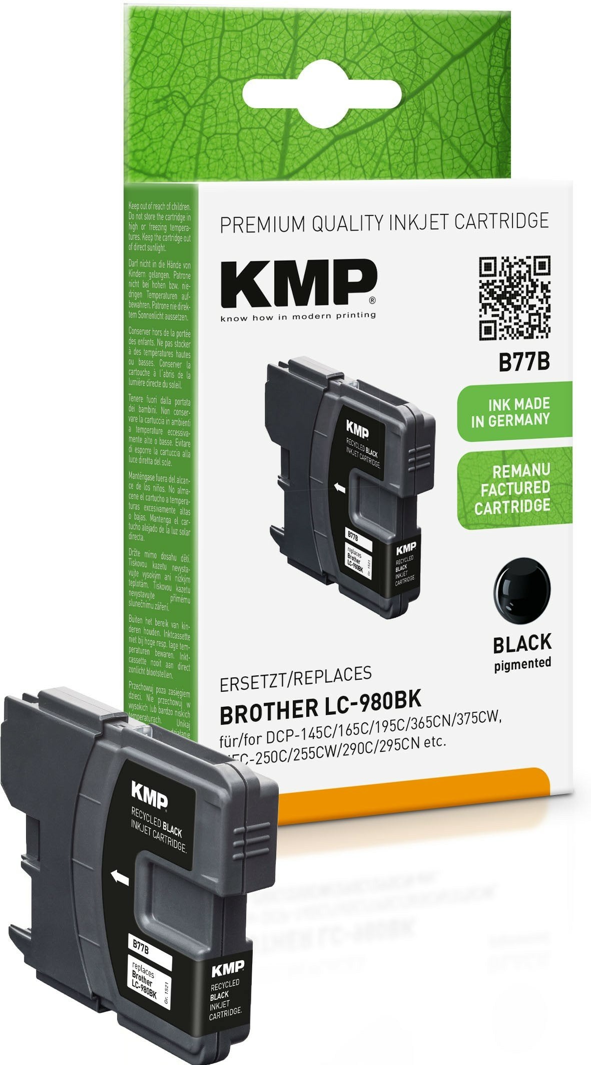 Kmp B77b Tintenpatrone Schwarz Kompatibel Mit Brother Lc-980 Bk