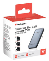 Verbatim Slim Gan Charger 2 Port 65w Eu Uk Us Gris