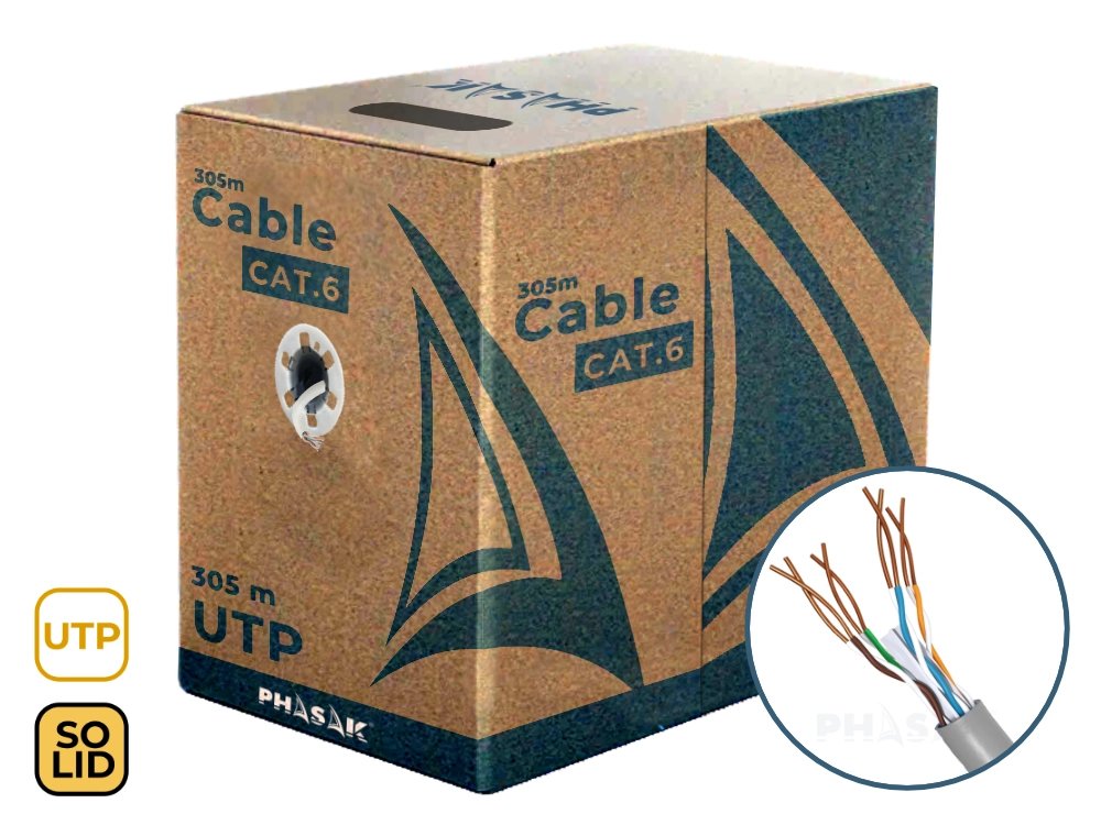 Bobina De Cable Rj45 Utp Phasak Phr 6302 Cat.6 305m Gris