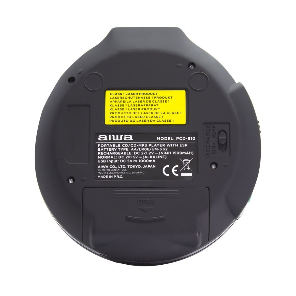 Cd Portatil Aiwa Pcd-810rd X-Hyperbass System Lector Cd/Cdr/Mp3 Bateria Recargable Por Usb Color Negro/Rojo