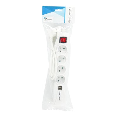 4-Way+2 Usb Power Strip:  White - On/Off Switch - 1.5m