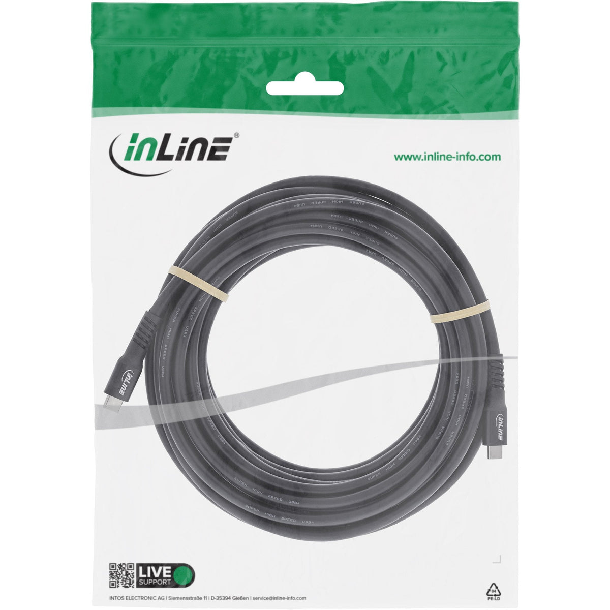 Cable De  5,00m Usb 4 G2x2 20gbps Pd60w Usb-C Macho A Usb-C Macho Negro Video 4k@60hz Video Datos Y Carga Tpe E-Marker