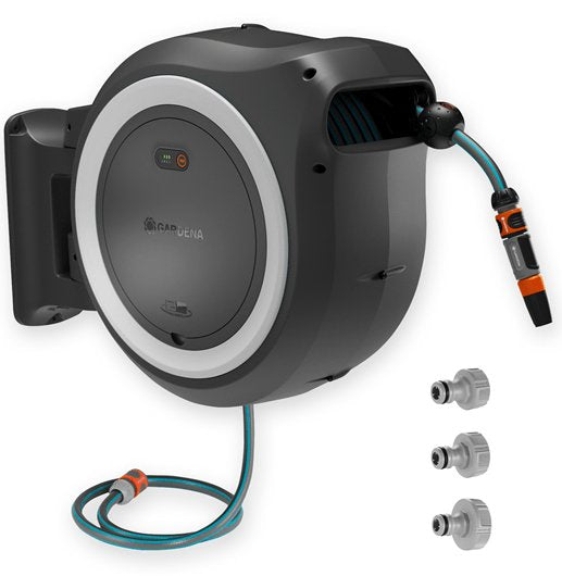 Portamangueras De Pared A Batería Gardena Powerroll Xl 18v P4a Solo, 35 Metros, Enrollador De Manguera Gris/Blanco, Sin Batería Ni Cargador, Power For All Alliance 18642-55