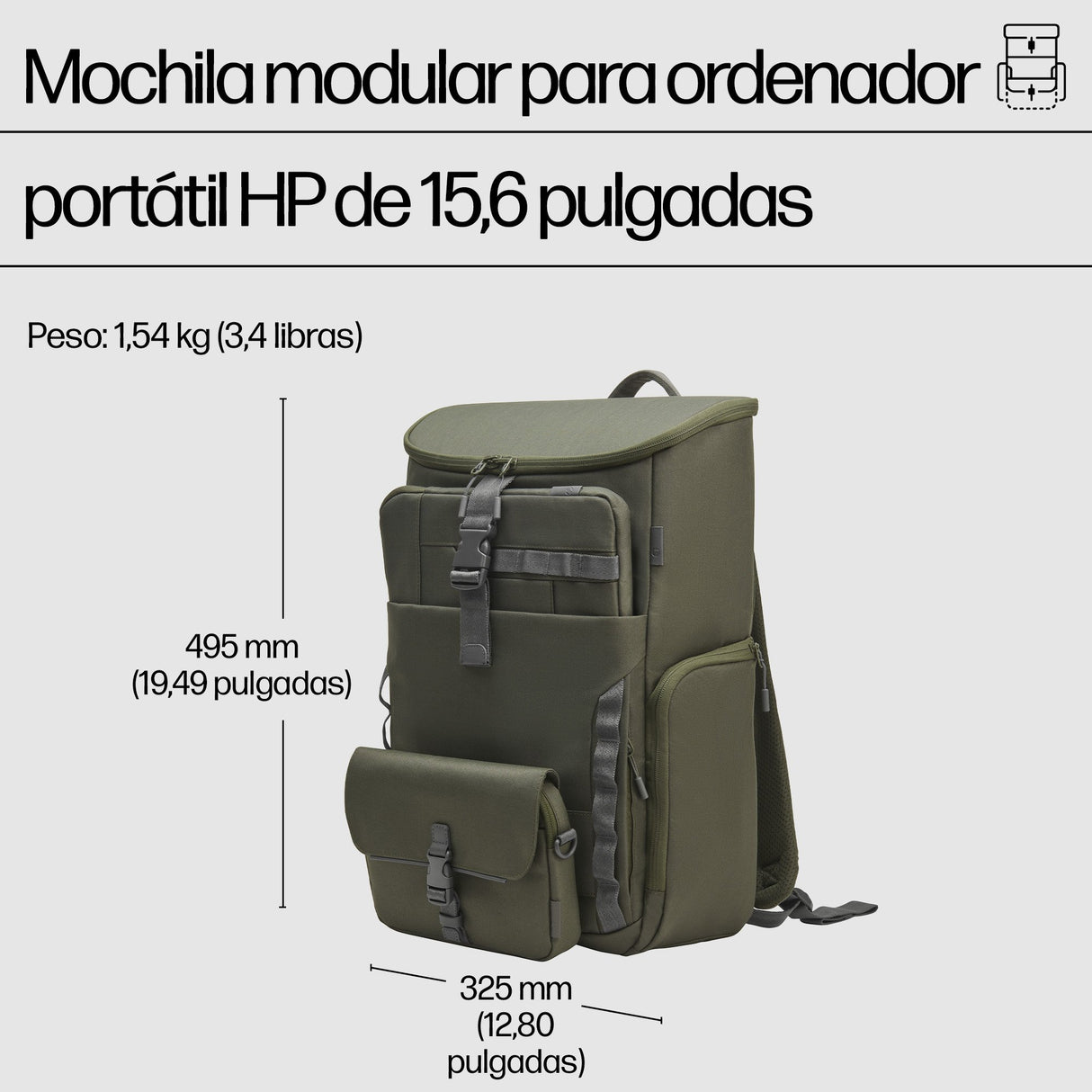 EAN 0197961660289 - HP 15.6 Modular Laptop Backpack 39,6 cm (15.6") Verde, Gris imagen 3