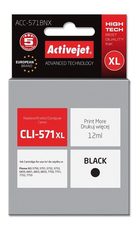 Tinta Activejet Acc-571bnx (Reemplazo Para Canon Cli-571bk Xl - Supreme - 12 Ml - Negra)