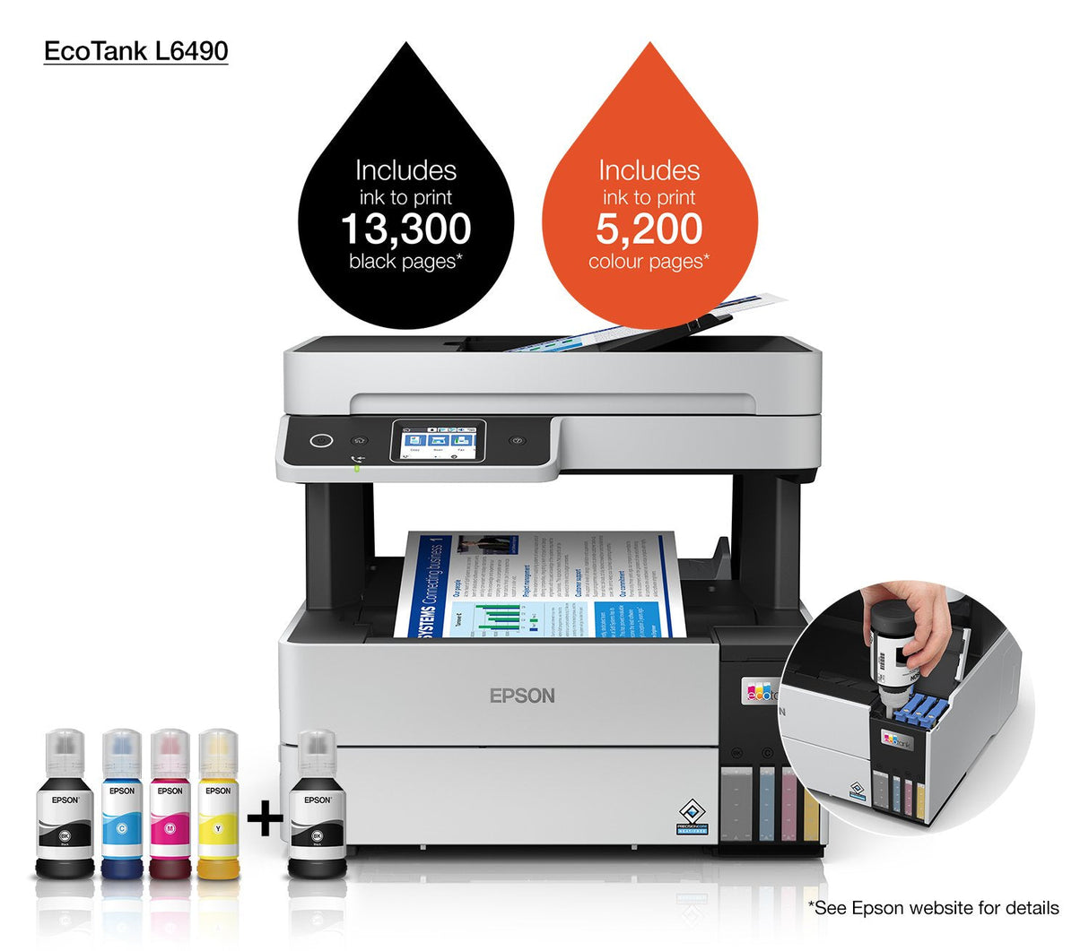 Impresora Multifuncion Epson Ecotank L6490, 4 En 1, Wi-Fi, Blanco Y Negro