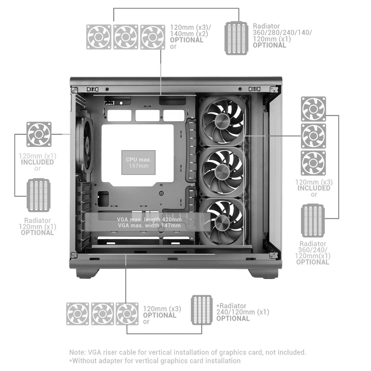 Caja Pc  Atx Mars Gaming Mc-Revmax Pantalla Lcd 11.8" Cristal Templado 4x Ventiladores Argb Negro