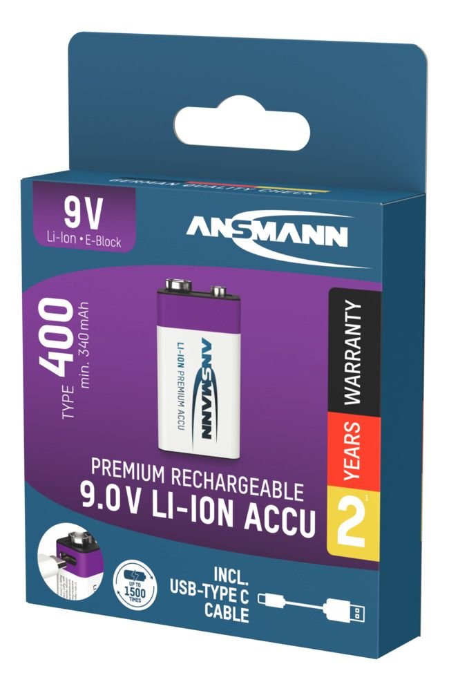 Ansmann 1315-0005 Batería Li-Ion 9v E-Block Tipo 400 (Min. 340 Mah) Pack 1