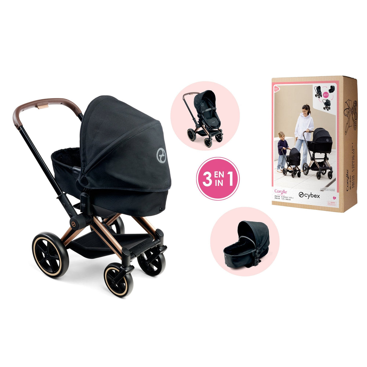Simba-Dickie Mon Grand Poupon 36-42cm Cybex Puppenwagen (Negro/Roségold) 9000142070