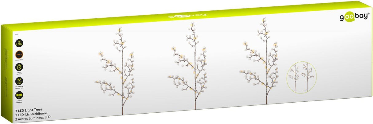 Juego De 3 Árboles De Luz Con 75 Led
Con Función De Temporizador, Blanco Cálido (3000 K), Alimentado Por Batería, Para Uso Inter