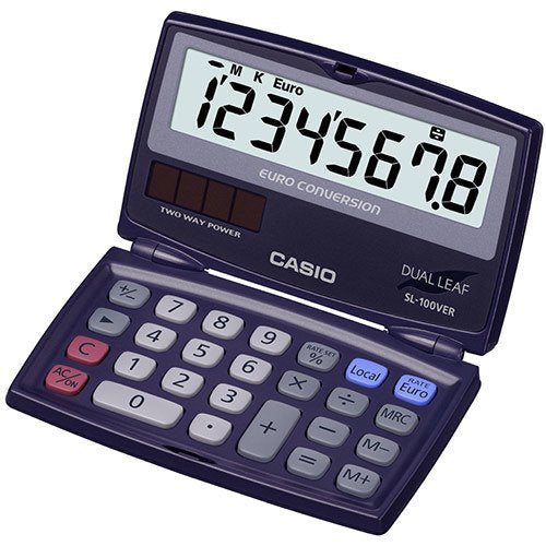 Casio Sl-100vera Calculadora De Bolsillo Tipo Concha - Pantalla Lc Extragrande De 8 Digitos - Funcion Conversor De