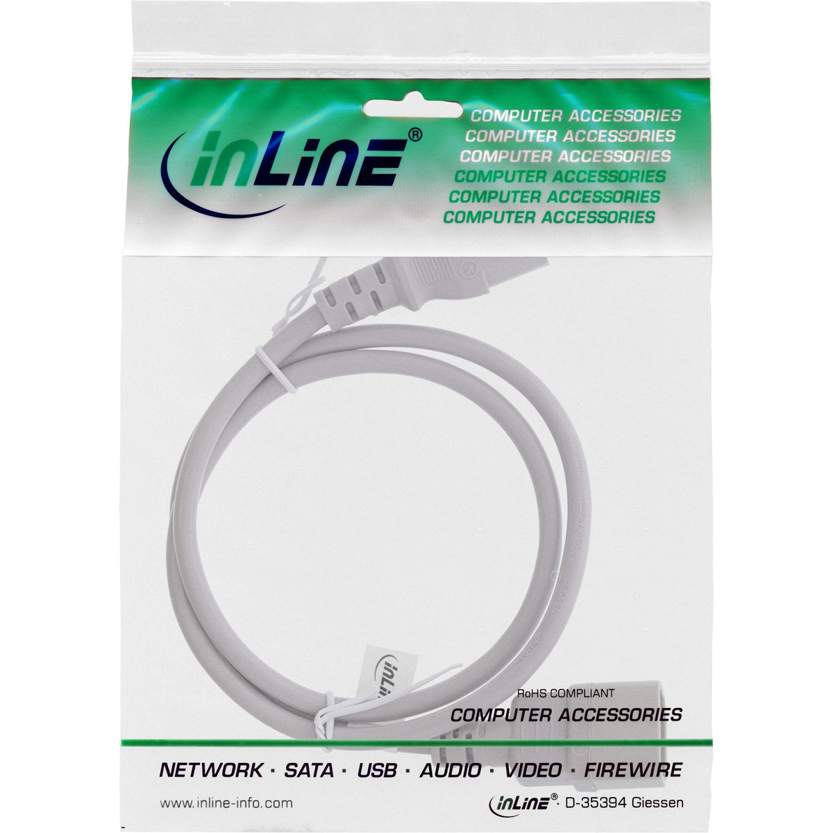 Prolongación Del Cable De Alimentación Inline, C13 A C14, Gris, 0,5 M
