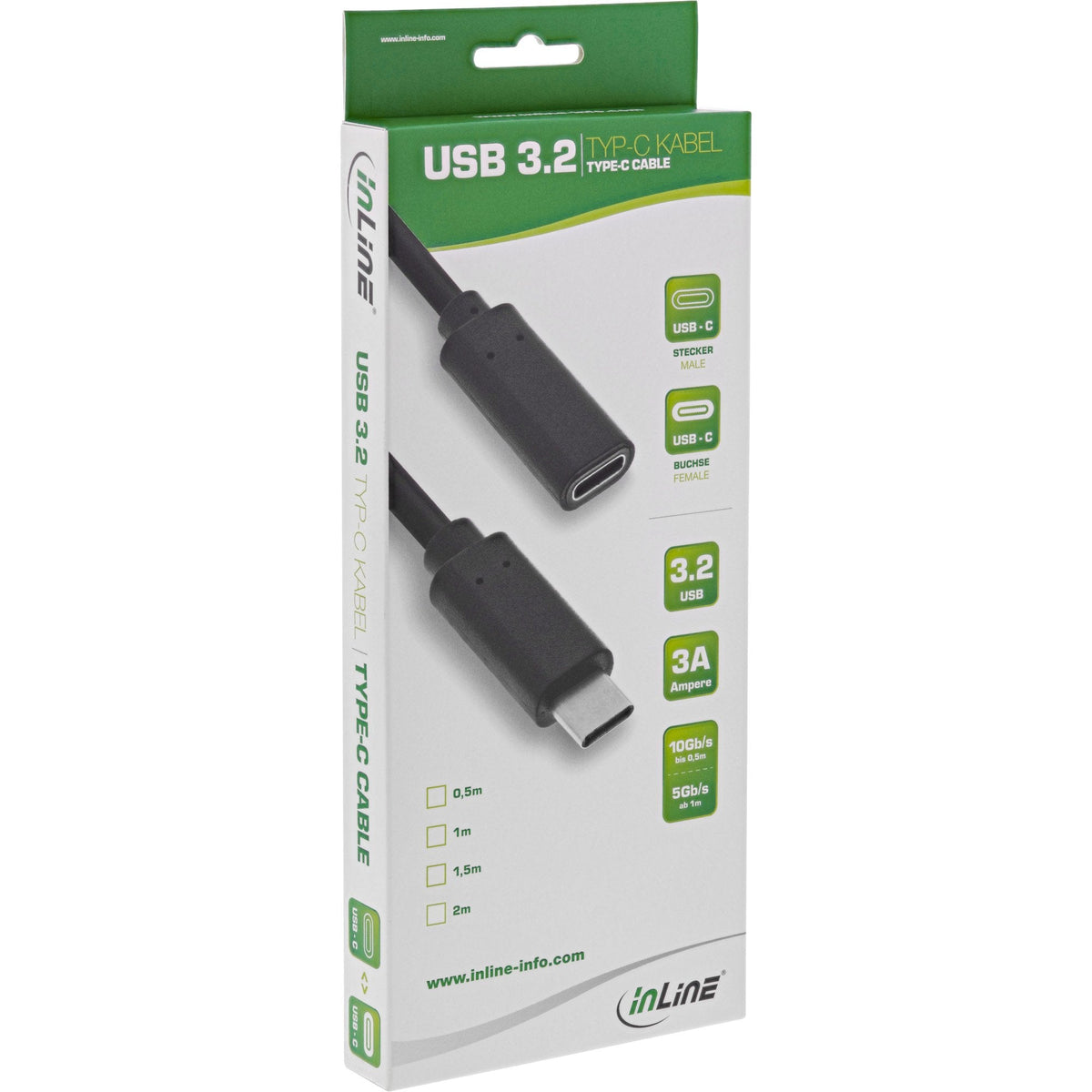 Cable Usb 3.2 Inline, Tipo C Macho/Hembra, Negro, 2 M