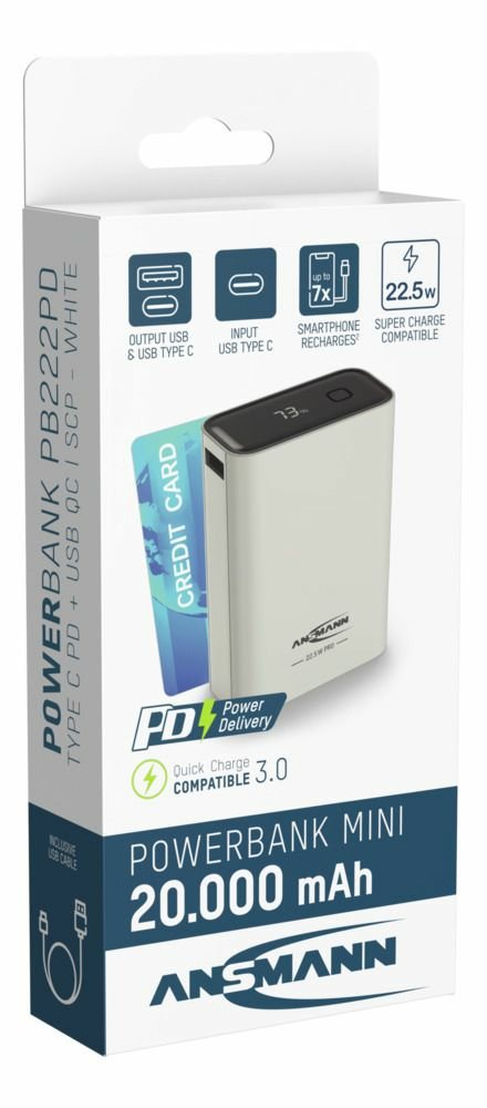 Ansmann Powerbank Pro 20.000 Mah Usb-A+C Port 22,5w Wh. 1700-0157