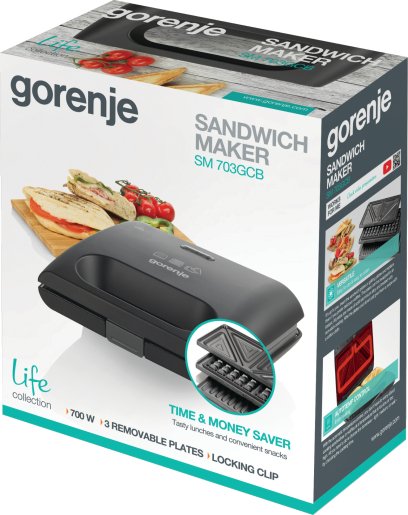 Gorenje Sm703gcb Sandwich Maker, Power 700 W, Black