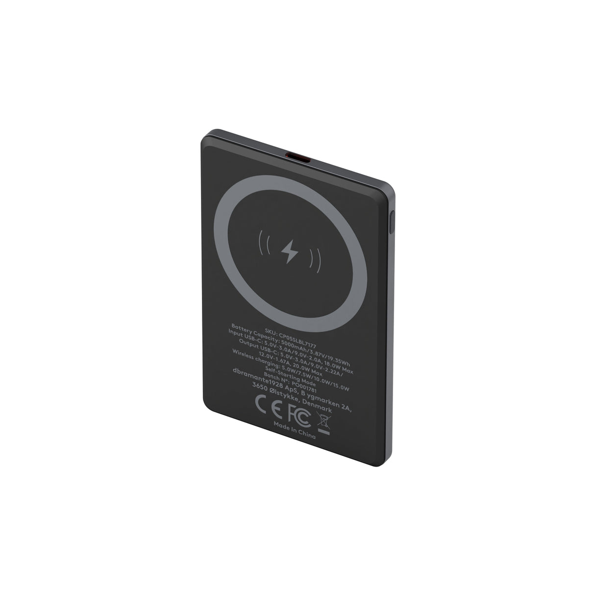 Cargador Inalámbrico Dbramante1928 Re-Charge  5000 Mah 20 Vatios 3 A (24 Pin Usb-C) Gris