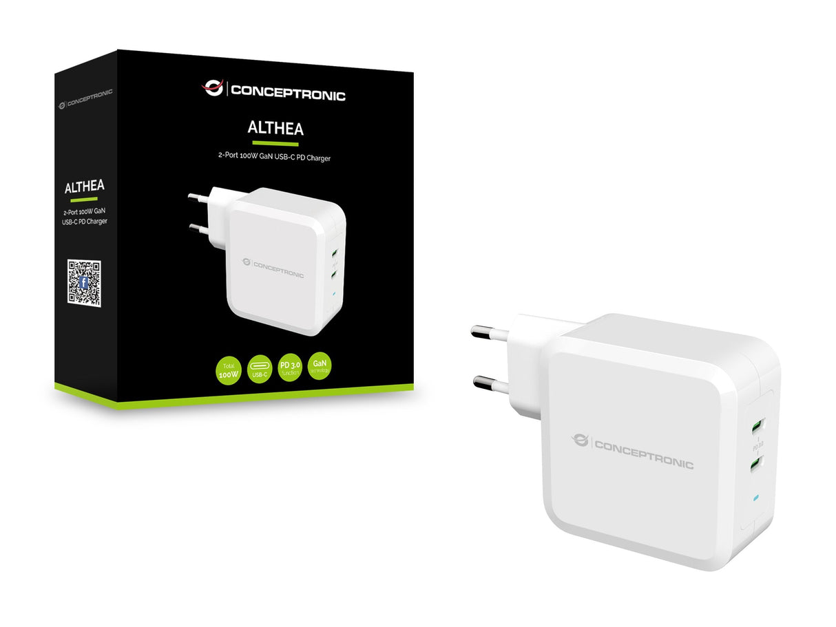 Cargador De Pared Quick Charge   Pd  2 Puestos Usb-C Conceptronic Althea 100w