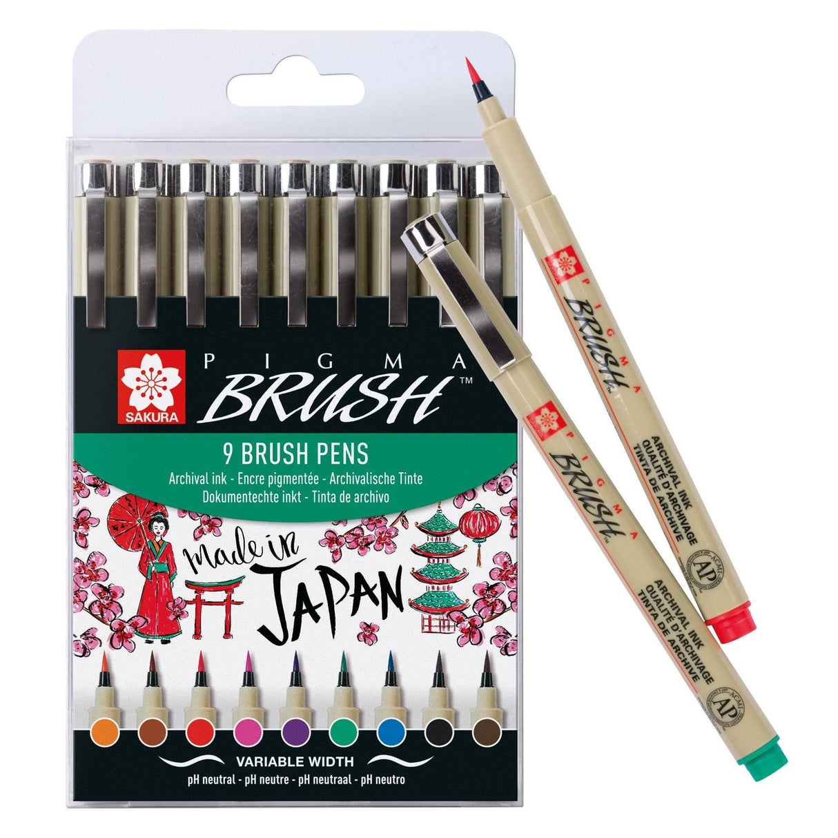 Talens Sakura Rotuladores Punta Pincel Pigma Brush Pens Estuche De 9 C/Surtidos
