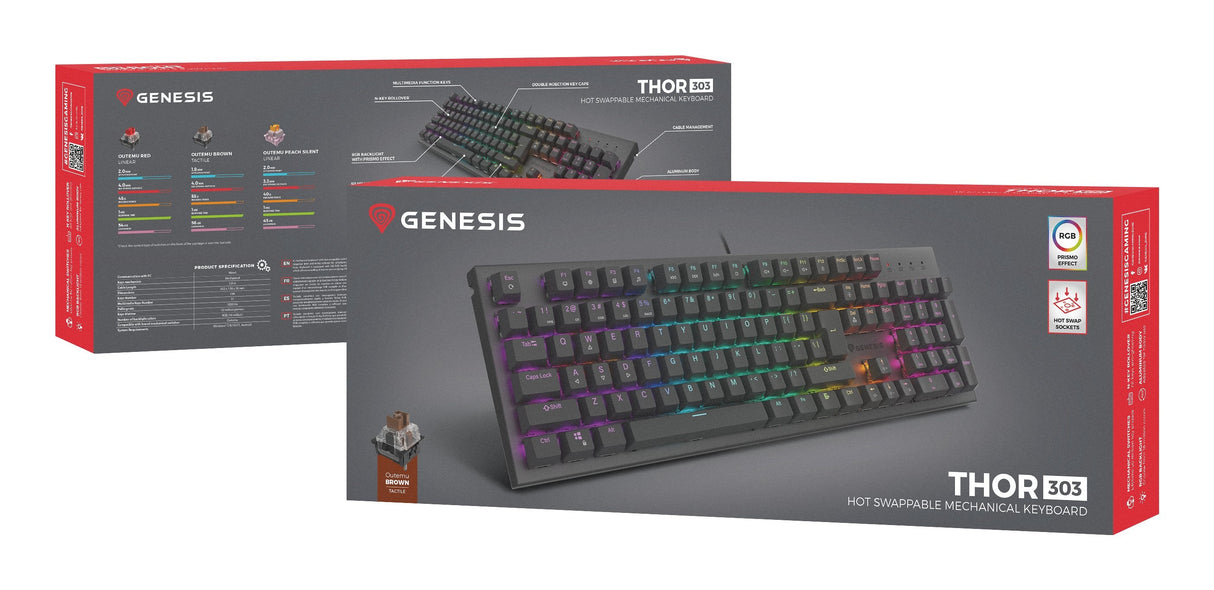 Genesis Thor 303 Rgb Mechanical Gaming Keyboard, Outemu Brown Switch, Us Layout, Wired, Black