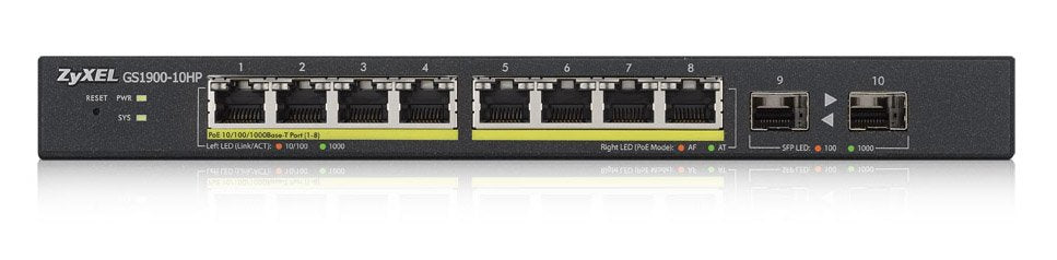 Switch Zyxel Gs1900-10hp Gestionado L2 Gigabit Ethernet (10/100/1000) Energía Sobre Ethernet (Poe) Negro