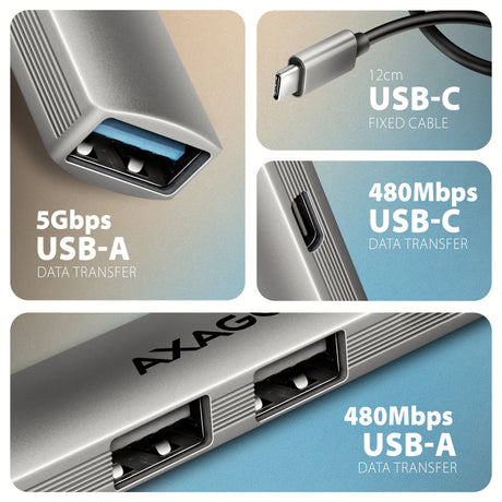 EAN 8595247909343 - Axagon HUB USB HUE-STC, 4x USB ALU STRIP hub, 1x USB-A 5Gbps, 2x USB-A & 1x USB-C 480Mbps, kabel USB-C 12 imagen 3
