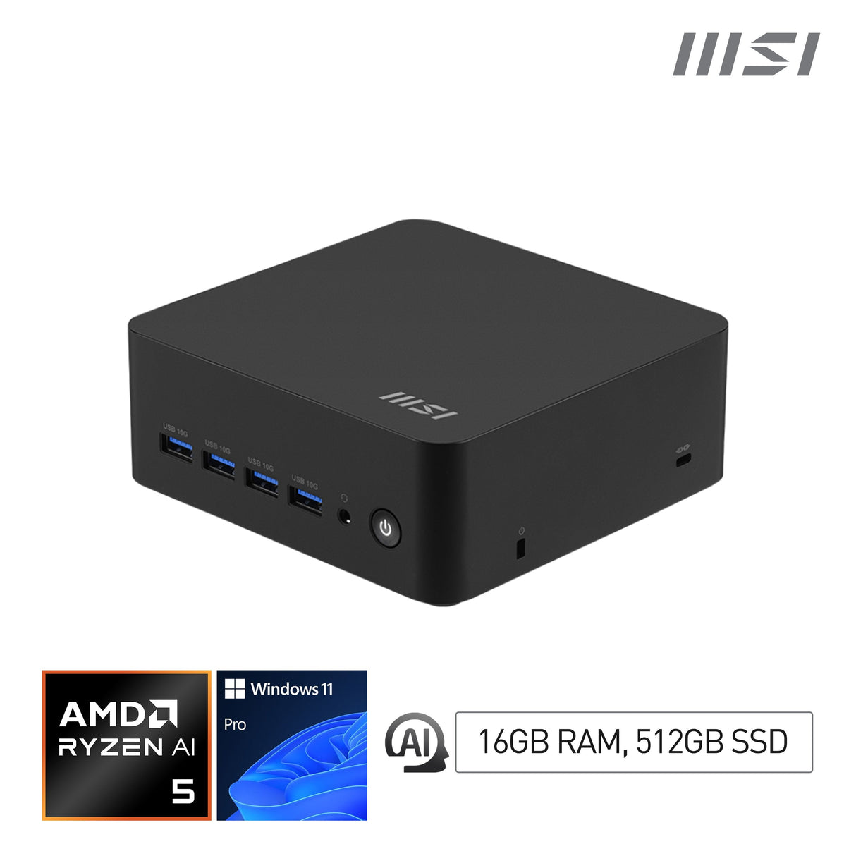Msi Cubi Z Ai 8m Amd Ryzen? 5 16 Go Ddr5-Sdram 512 Go Ssd Windows 11 Pro Mini Pc Negro