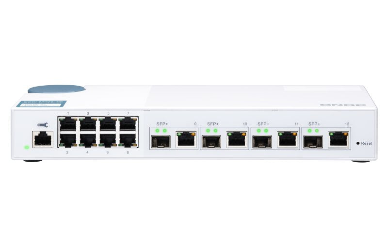 Switch Gestionable Qnap Qsw-M408-4c 12 Puertos (4*Puertos Combinados Sfp+/Rj45 Gigabit + 8*Rj45) Consola Rj45 Con Ventilador Formato Sobremesa