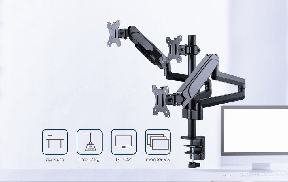 Gembird Desk Mounted Adjustable Mounting Arm For 3 Monitors - Full-Motion