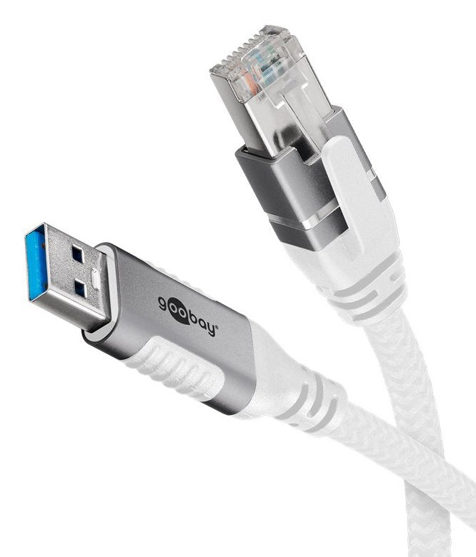 Cable Ethernet Goobay Usb-A 3.2 Gen1 Macho > Rj-45 Macho, Adaptador Lan Blanco, 1 Metro, Cubierta Textil Trenzada 74157