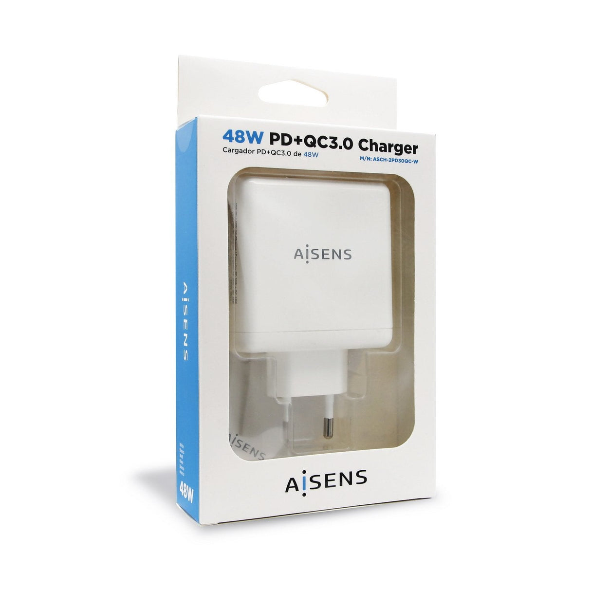 Aisens Cargador Para Smartphone 48w 1x Usb-C Pd3.0 30w, 1x Usb-A Qc3.0 18w