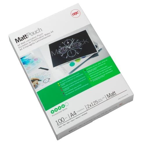 Gbc Carteras Plastificacion Mate - A4, 2x125 Micras - Resistente Al Agua - Acabado Mate - Tamaño 216x303mm - Superficie Escribible - Duracion Prolongada - Adaptabilidad Al Papel - Color Transparente